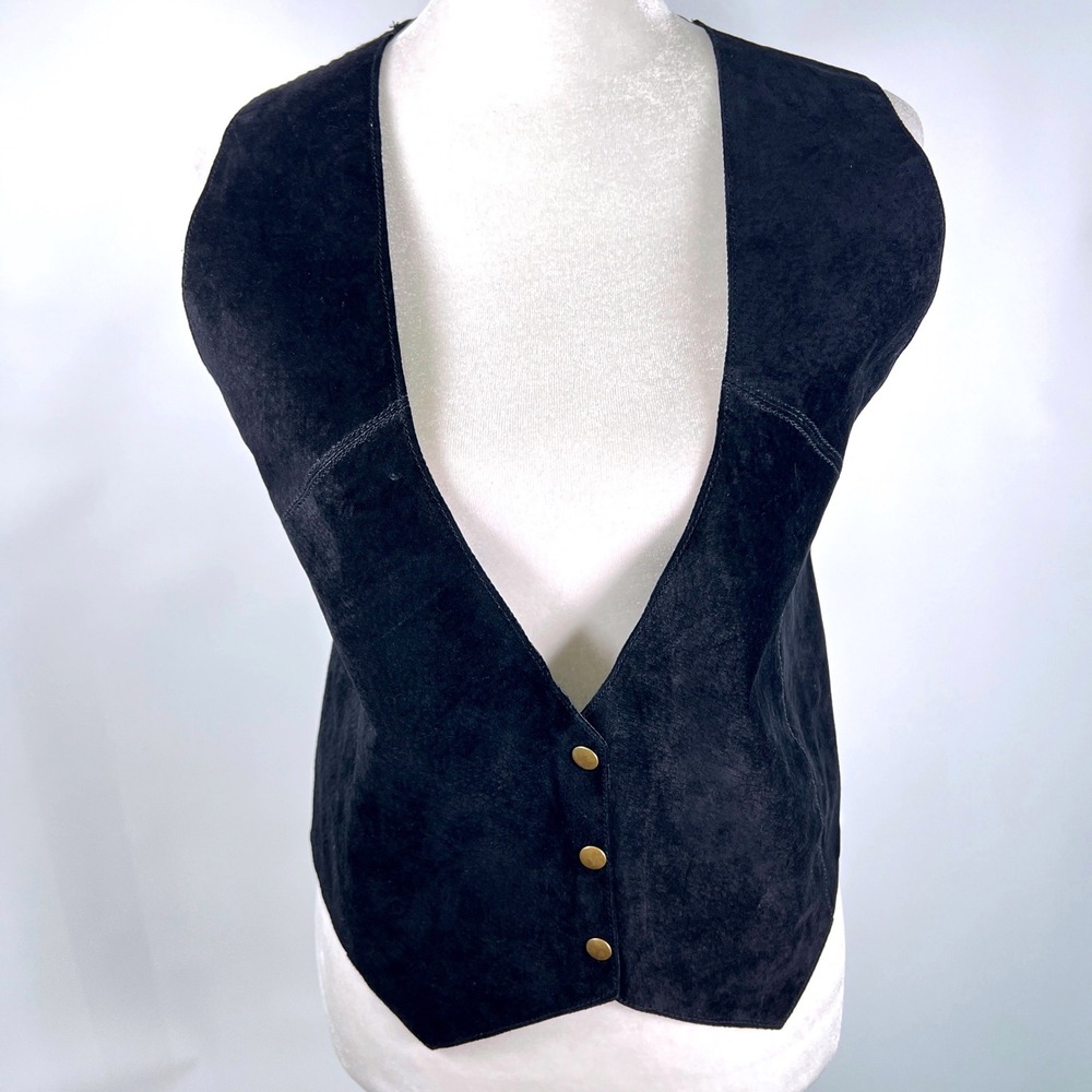Accessory Works Vtg Womens‎ Black Suede Leather Vest 90s Cinch Back M/L NWT